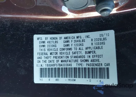 2011 Acura Tl 3.7 from USA, damaged, VIN 19UUA9F57BA000646